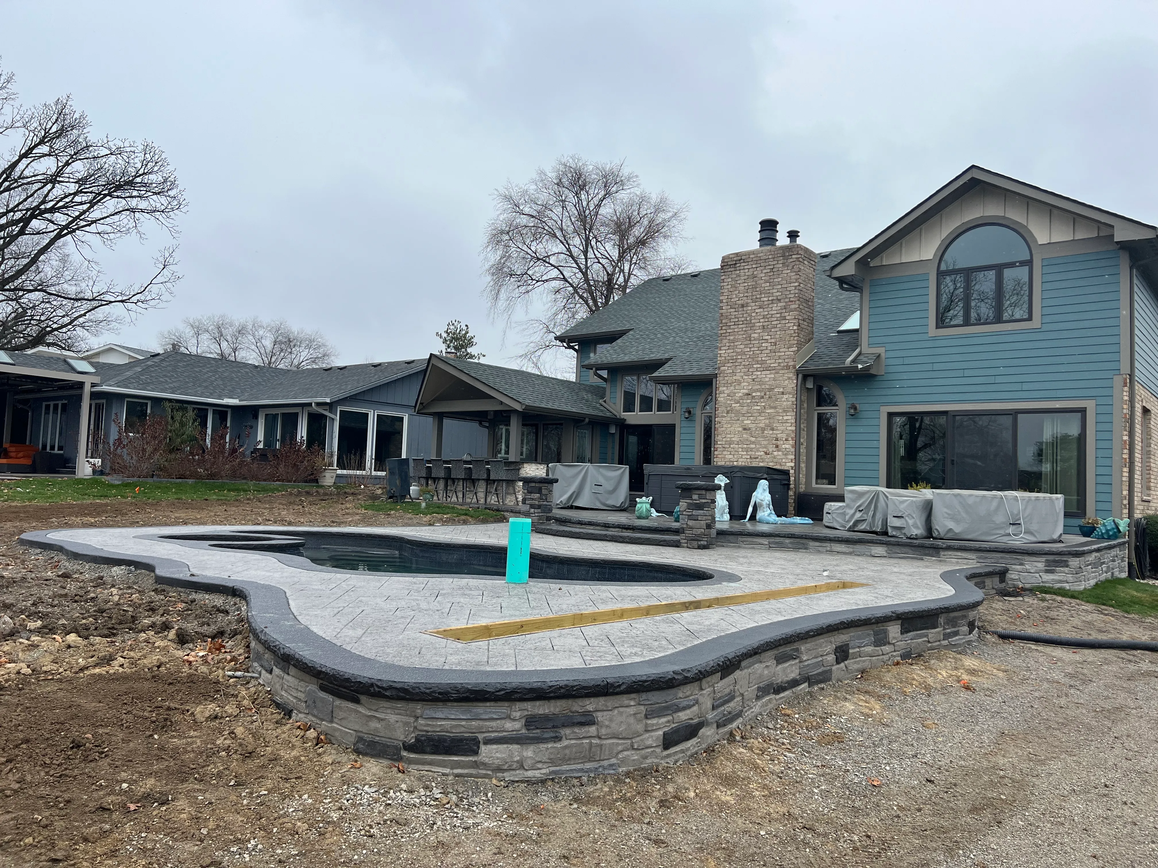 stamped concrete lakefront patio cedar lake indiana