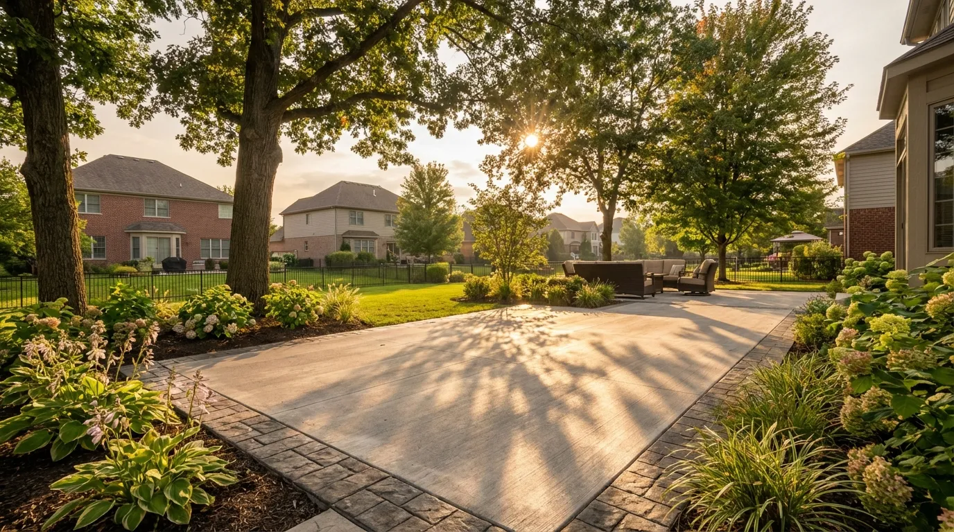 Stamped concrete patio installation in Munster, Indiana by Hoosier Concrete Construction Stamped concrete patio installation in Munster, Indiana by Hoosier Concrete Construction