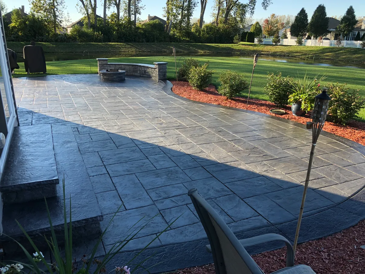 Stamped concrete patio project completed in Dyer, Indiana by Hoosier Concrete Stamped concrete patio project completed in Dyer, Indiana by Hoosier Concrete