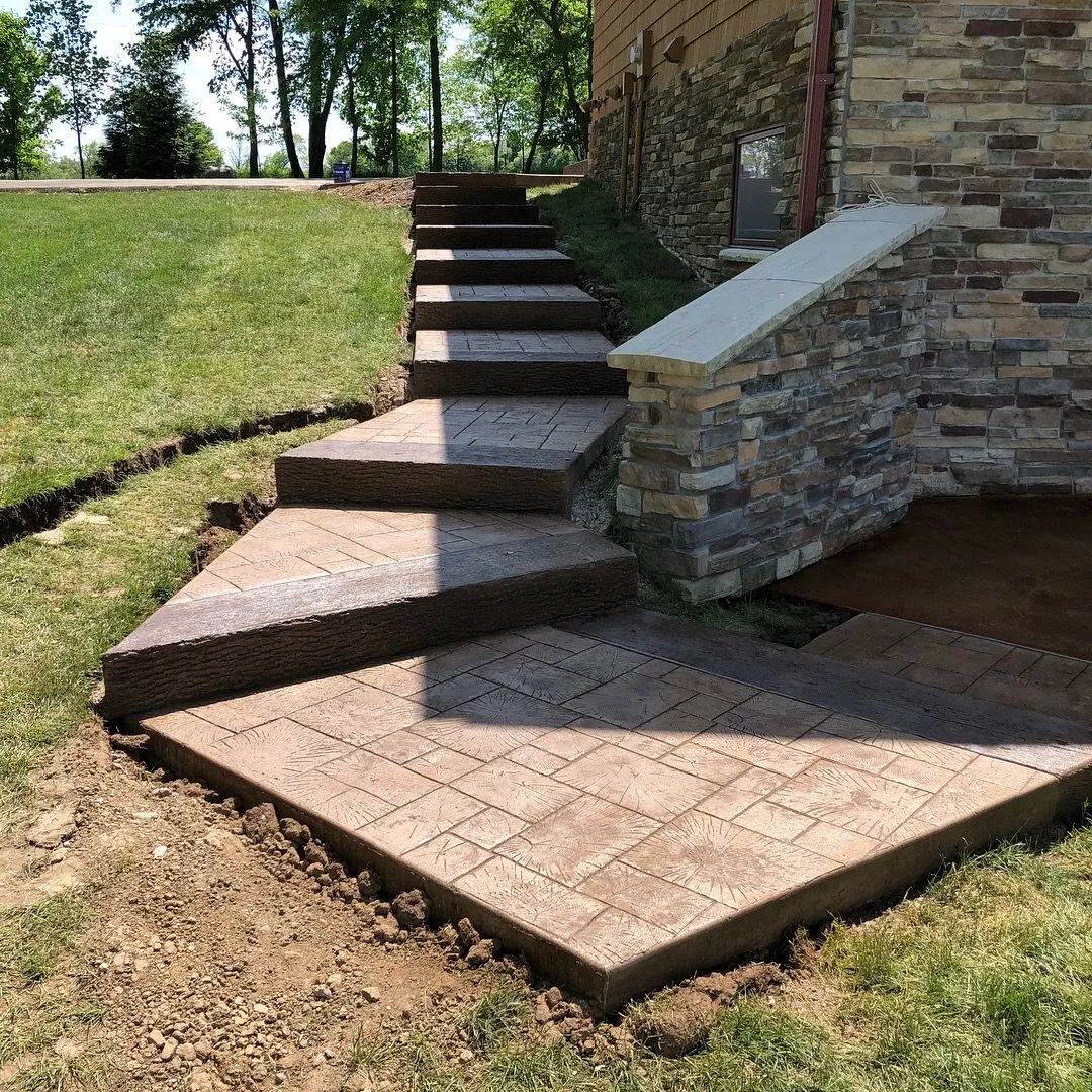 Finished concrete steps with broom texture Finished concrete steps with broom texture