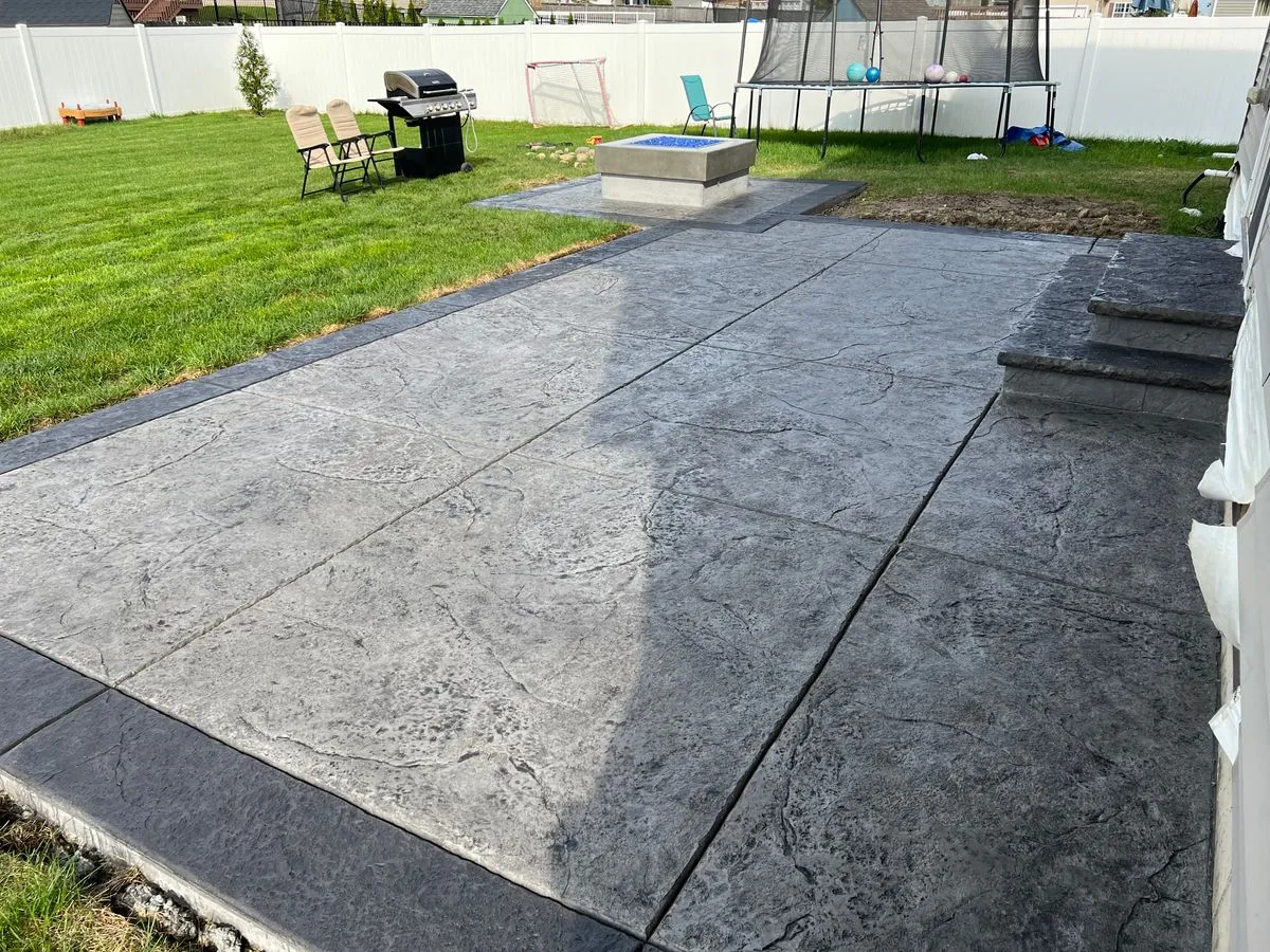 Decorative stamped concrete steps with custom color and texture by Hoosier Concrete Construction Decorative stamped concrete steps with custom color and texture by Hoosier Concrete Construction