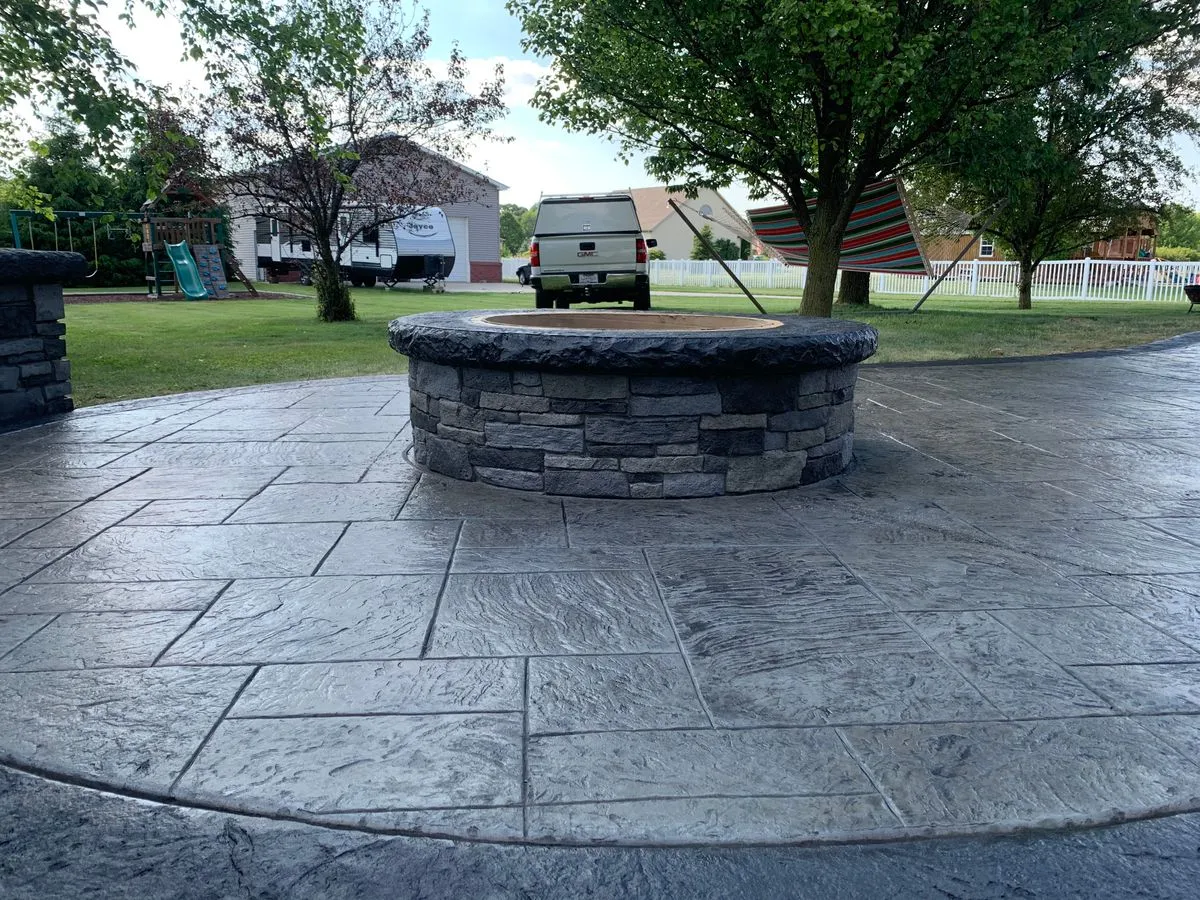 Hoosier Concrete Final Multi-level stamped concrete with retaining wall
